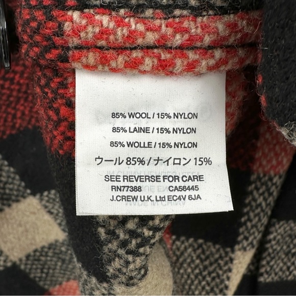 J.Crew Wool Flannel Red Black Cream Plaid Button Up Overshirt Shirt Jacket - M - Picture 6 of 7